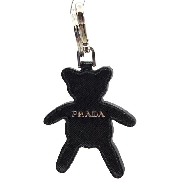 Prada Teddy Bear Keychain Purse Charm Beige Black Saffiano Leather with Crystals - Picture 4 of 11